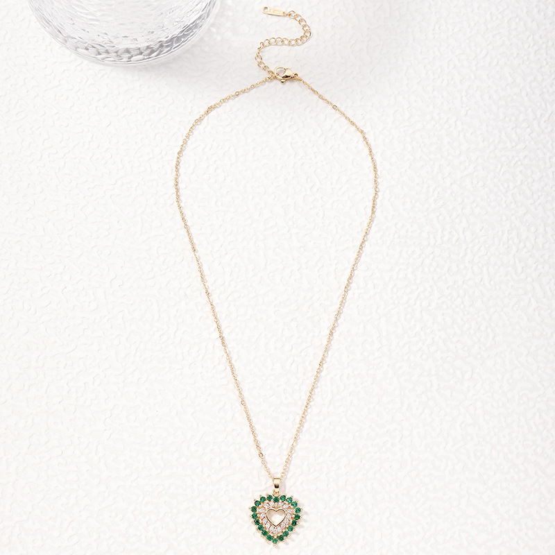 Copper Pendant Material Wholesale Jewelry Simple Style Heart Shape Copper Zircon Pendant Necklace