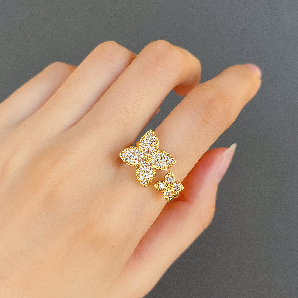 Cao Shi's Vierblättriger Blumenring, Damenmode, Öffnung, verstellbarer Zeigefingerring, Hochzeit, Party, Damenring_voghion.com