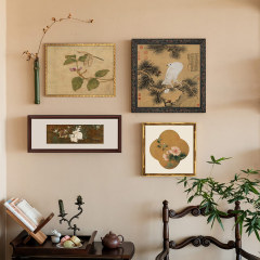 新中式客廳茶室餐廳花卉裝飾畫中古風臥室書房組合掛畫背景牆壁畫