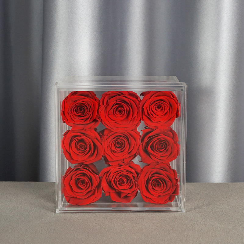 Venta caliente transfronteriza acrílico 9 rosas eterna flor caja de joyería eterna flor Rosa caja del cajón