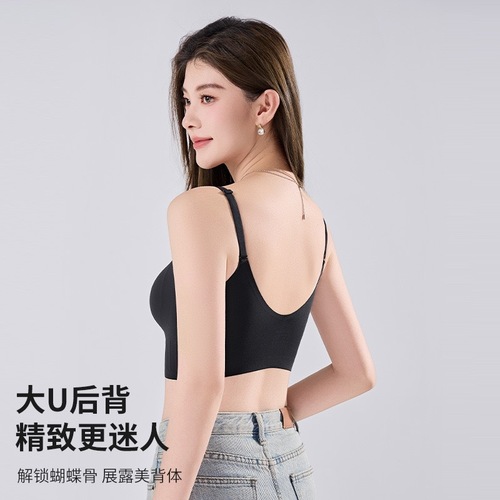 New Soft Support Seamless Jelly Strip Bra for Women, Clustering Beauty Back, Fixed Cup Sports Style, No Wire, Thin Model