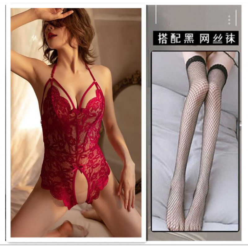 레드 + 블랙 망사 스타킹
