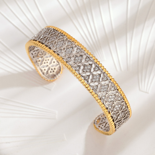 Buccella craftsmanship Italian 18k gold-plated vintage open bracelet hollow honeycomb carved gold women's bracelet accessories