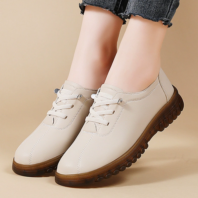 Новые женские туфли на танкетке, универсальные для весны и осени, повседневные мягкие слипоны, удобные рабочие кожаные туфли.