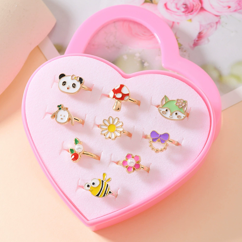 Трансграничный детонация цинковый сплав материал детские маленькие животные цветы смешанные кольца подарочная коробка церемониальный дизайн