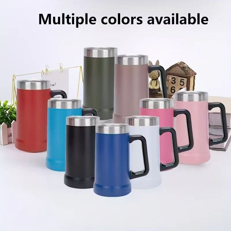 24Oz Beer Mug, 304 Stainless Steel Double-Layer Vacuum Insulated Cup, Large Capacity, Portable Top Quality Office Cup With Handle_voghion.com