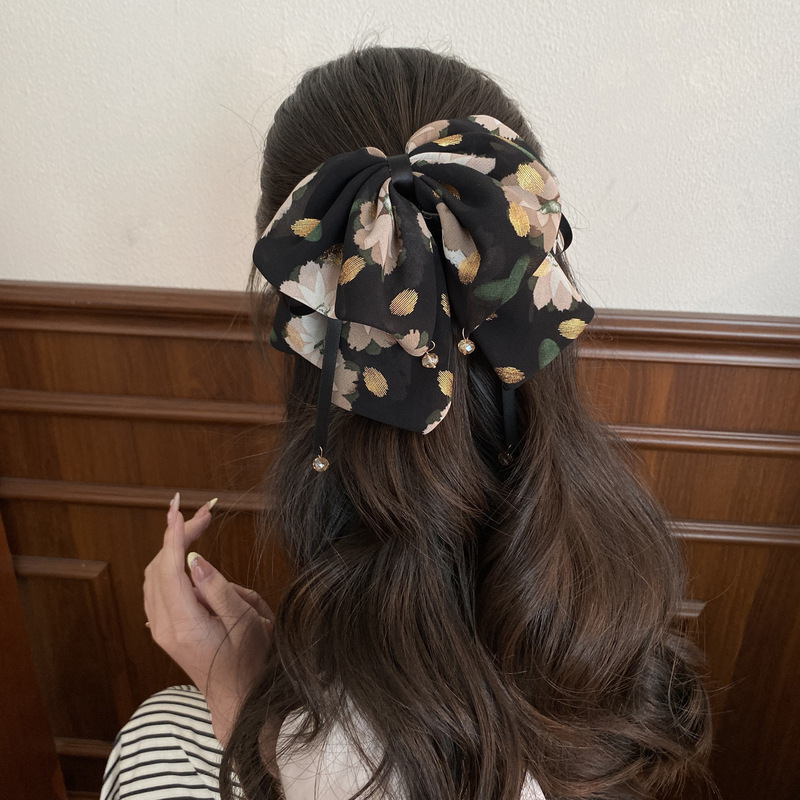 Xiangfei Loverの新しいリボン付き花柄ヘアクリップ、高級感、髪のボリュームが少ないポニーテールクリップ、後頭部クリップ|undefined