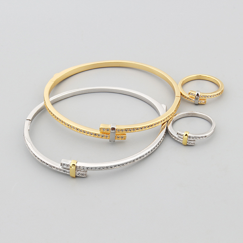 Copper Material Wholesale Jewelry Simple Style Geometric Copper Zircon Plating Inlay Rings Bracelets