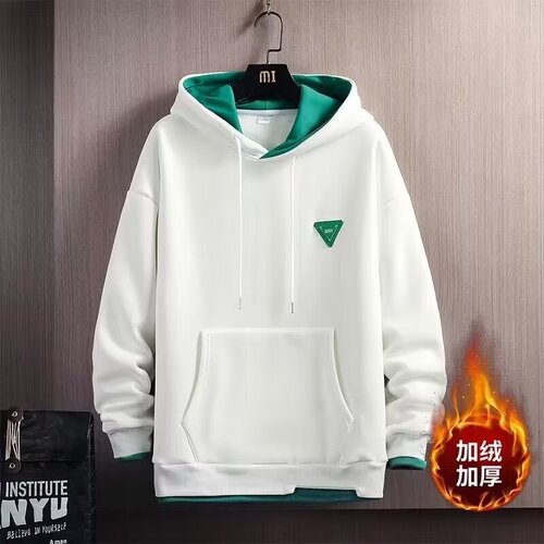 Hooded hoodie for men's autumn and winter with velvet and thickened 2024 new wide-split top fashionable apricot foreign coat