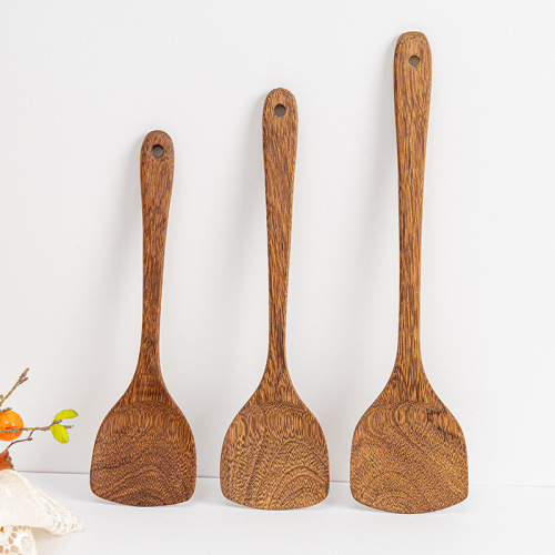 Unpainted chicken wing wooden spatula non-stick kitchen utensils frying spatula long handle stir-fry wooden spatula soup spoon colander full set