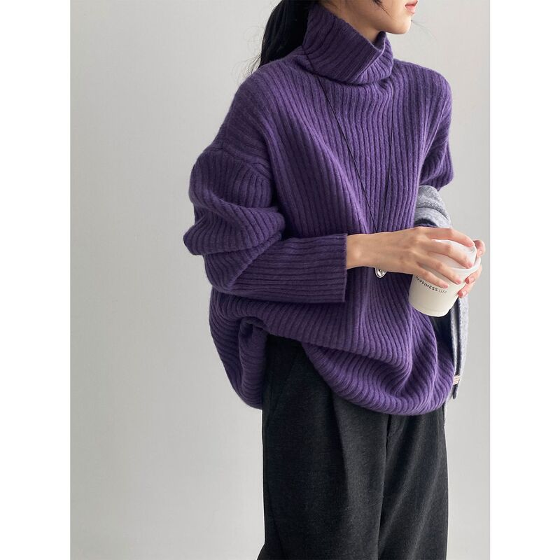 That's Why It's so White! Korean 100 Wool High-Quality Turtleneck Knitwear for Women, Lazy Style Loose Knitwear 2658