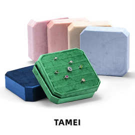 现货方形戒指展示盒绒布耳钉戒指收纳盒大容量珠宝首饰展示架批发