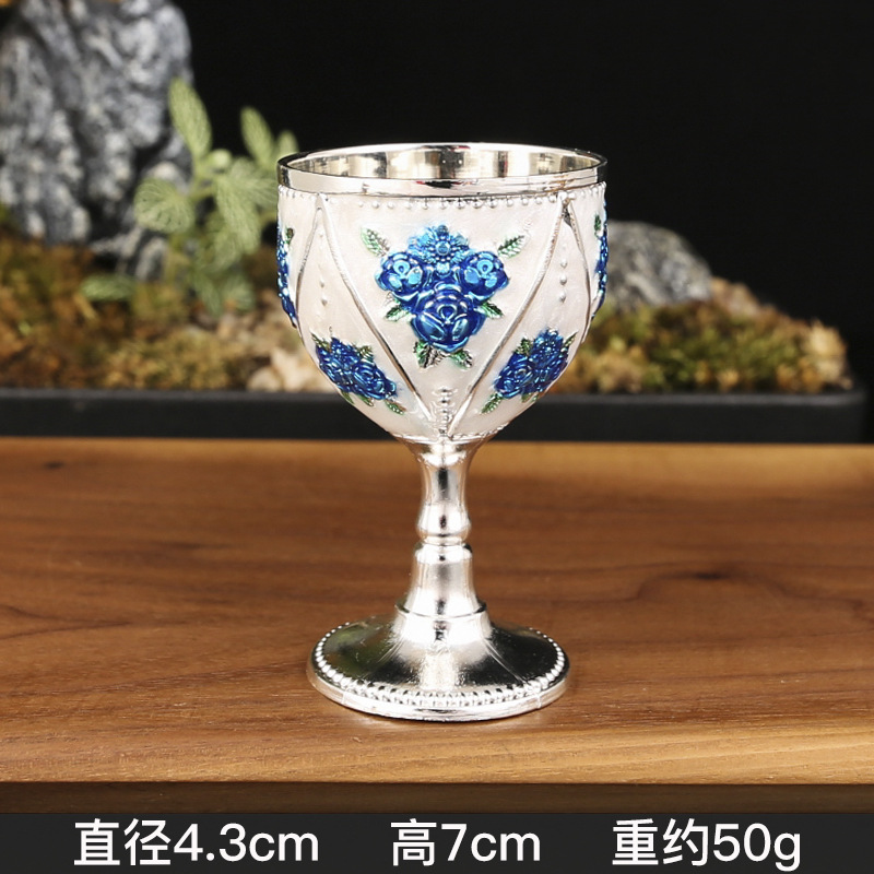 Pequeña taza de vino europeo de lujo 30 ml vino blanco creativo hogar Retro metal vidrio licor