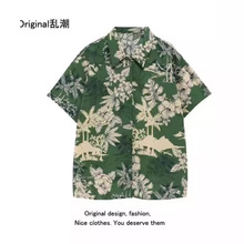 夏季外搭短袖衬衫男薄款港味复古休闲夏威夷旅游碎花沙滩花衬衫潮