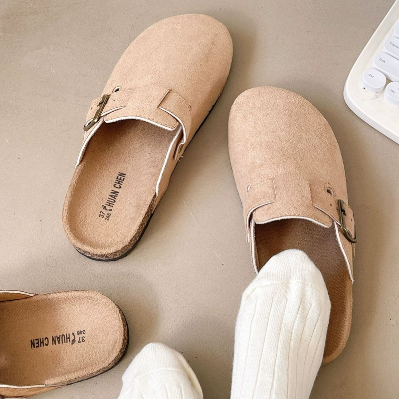 Осенние кожаные тапочки на платформе в стиле Birkenstock Boston, закрытый носок, осенний сезон 2024, тренд сезона, подходят для уличной носки