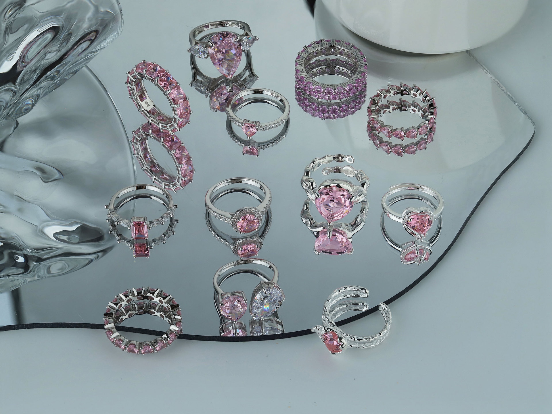 Plating, Inlay Design 925 Sterling Silver Zircon Geometric Rings
