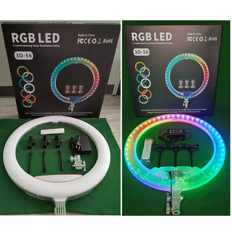 新款双面发光水晶款22寸56CM补光灯摄影灯氛围直播环形直播灯厂家