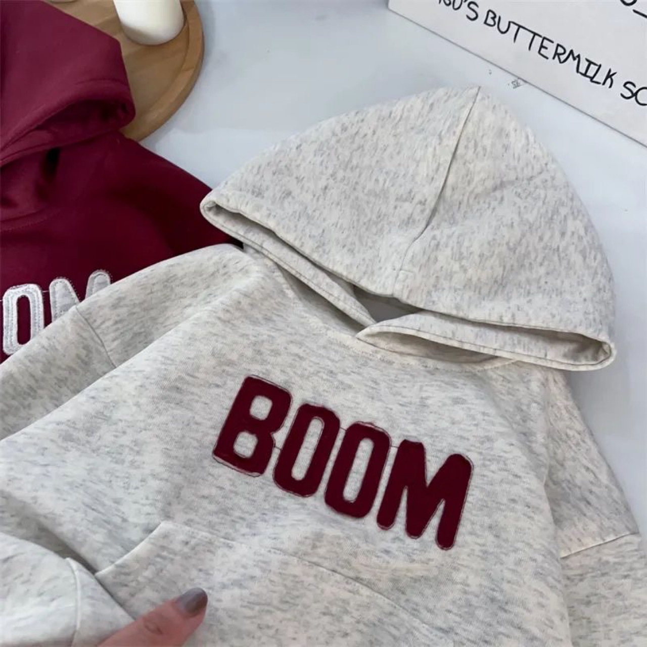 Kid's Clothing Wine Red Boys And Girls Spring Autumn Winter Sweatshirt New Letter Top Hooded Sweatshirt Trendy Long Sleeve_viptrois.com