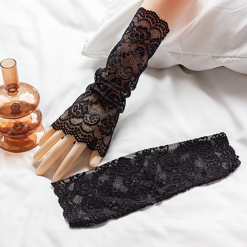 Wholesale spring and autumn long lace arm sleeves for women summer driving sun protection elbow sleeves black and white fake sleeves