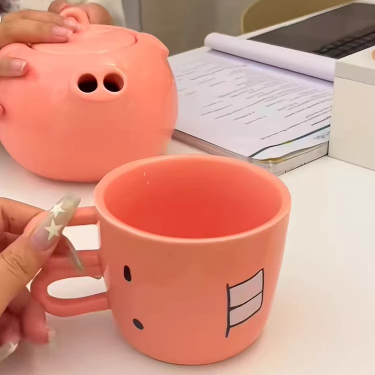 Cerrito cerámico tetera de agua divertida nariz de cerdo tetera de agua corriente para enviar a una amiga regalos de recitación taza de agua divertida cabeza de cerdo té