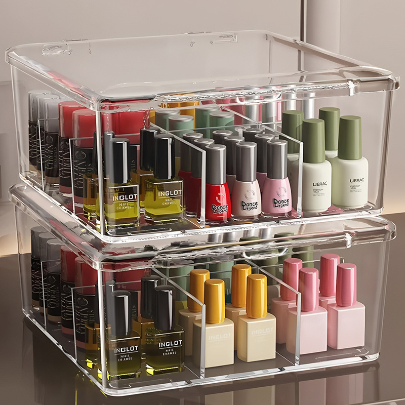 Luxurious Acrylic 9-Compartment Flip-Top Nail Polish Storage Box with Diamonds, Cosmetic Lipstick Storage Box Luxurious Acrylic 9-Compartment Flip-Top Nail Polish Storage Box with Diamonds, Cosmetic Lipstick Storage Box