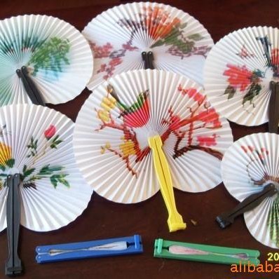 跨境专供中国风圆形纸扇旅行扇折扇广告扇子logo团扇旅游扇