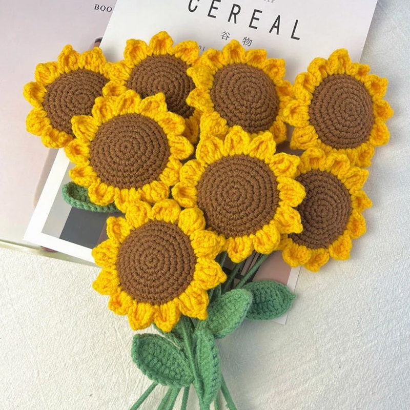 Manual DIY tejido material de crochet girasol hilo de lana casero regalo ramo de lana tejido