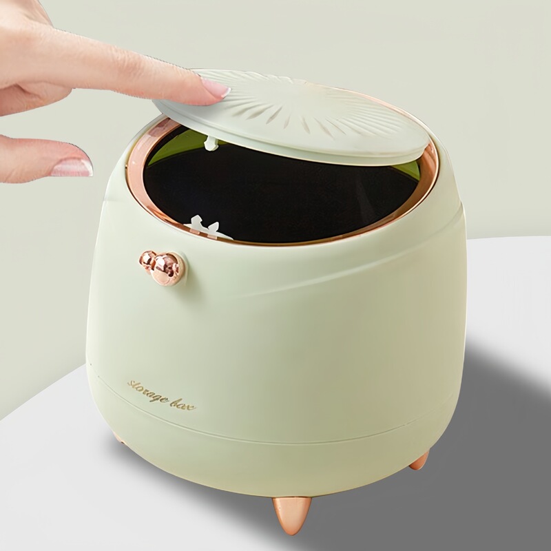 Desktop Trash Can with Press Lid, Light Luxury Style for Living Room, Car, Home, Office Desk, Dining Room Storage Bin, Garbage Basket