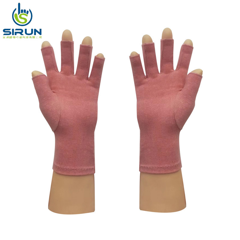 Transfronterizo Amazon cáñamo gris medio dedo guantes de salud ciclismo fitness inflamación cuidado de las articulaciones guantes de presión punto cuentas antideslizante