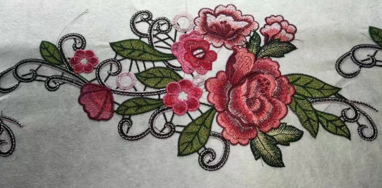 瑾瑜绣品 牛仔裤辅料牡丹花 水溶电脑绣花高密度布贴