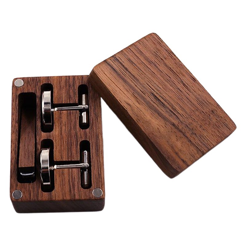 Cobre puro regalo de boda madera maciza corbata clip gemelos madera francés traje caja tallada impreso logo