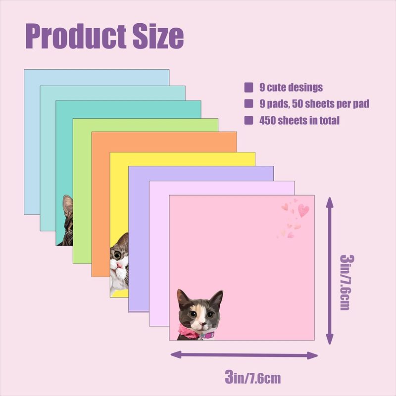 跨境彩色猫咪便利贴粘性强纯色便签贴纸创意可爱小本子标记学生用|undefined