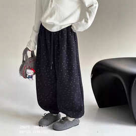 一体绒加厚满印灯笼裤2025冬季新款中学生儿童洋气收口卫裤潮