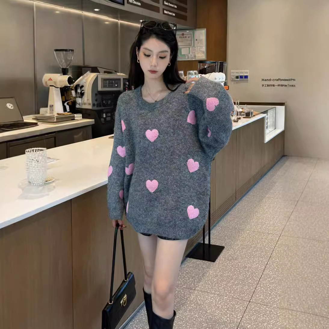 24 invierno Puyuan estilo europeo y americano dulce amor suéter de cuello redondo relajado ocio 2024 nuevo image 1