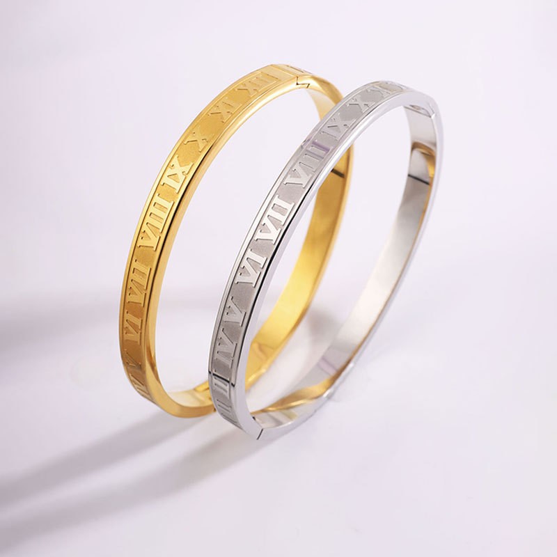 Pulsera de acero de titanio Pulsera de acero inoxidable romana digital griega Pulsera de moda de alta gama para niñas Pulsera retro que no se desvanece