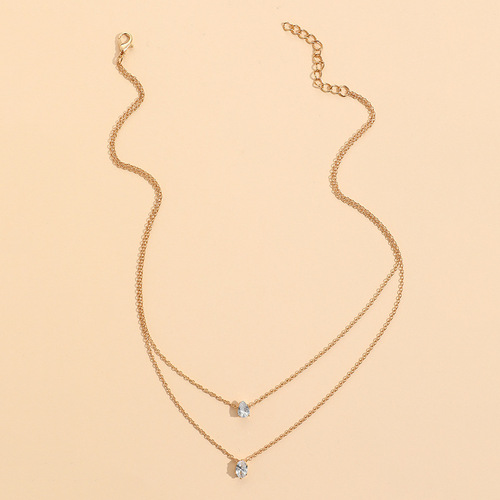 Niche Design Diamond Necklace Waterdrop Egg Oval Single Pendant Layered Stylish and Chic Necklace Wholesale