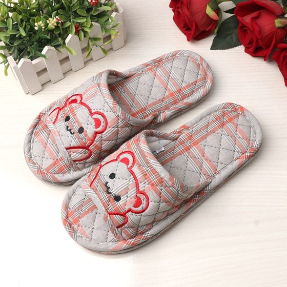 Korean Style Fabric Slippers for Couple Men's and Women's Wood Flooring Indoor Women's Machine Washable Household Rubber Particle Bottom for Four Seasons Miscellaneous