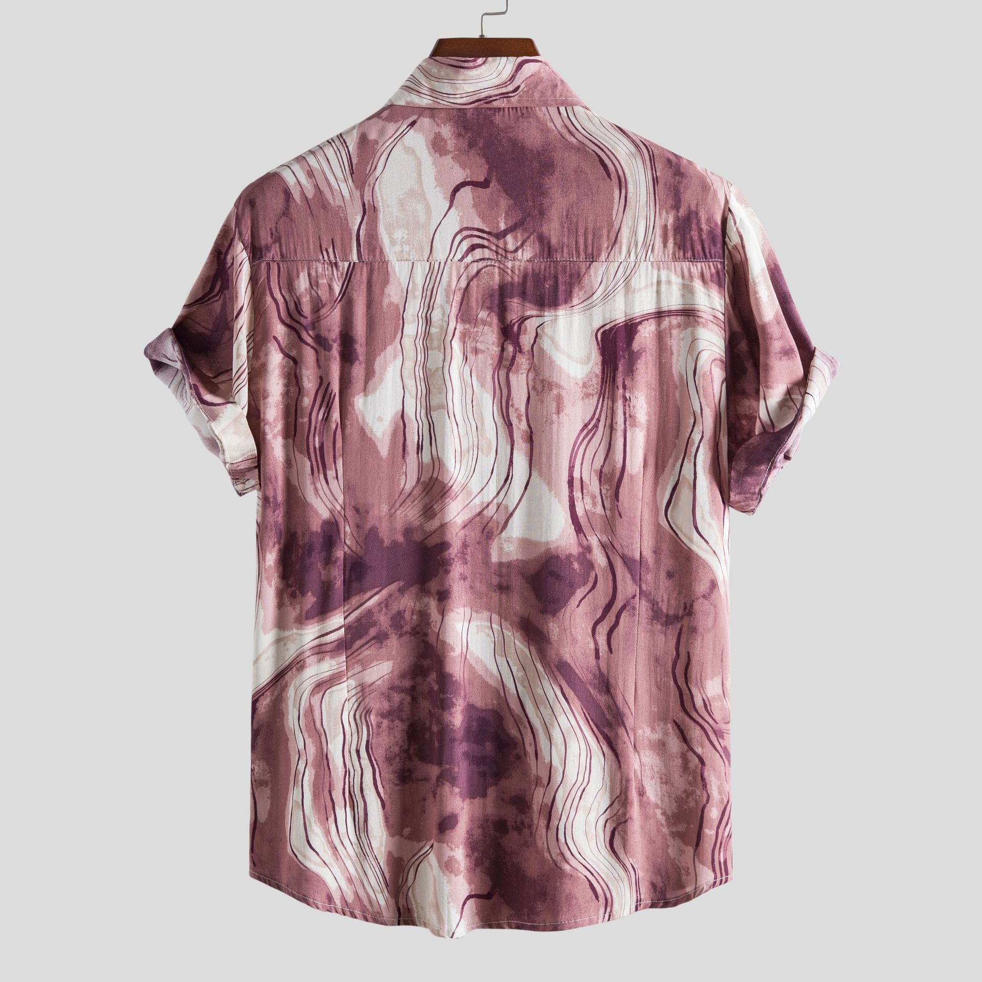 ForMen 2021 Cross-Border Foreign Trade European And American Striped Printed Short Sleeve Turn-Down Collar_voghion.com