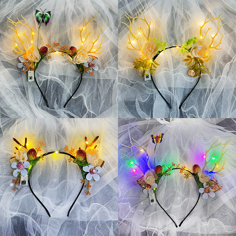 Christmas Glowing Antler Headband Fairy Photo Accessories Feather Elk Antler Headband Street Stall Night Market Small Gifts