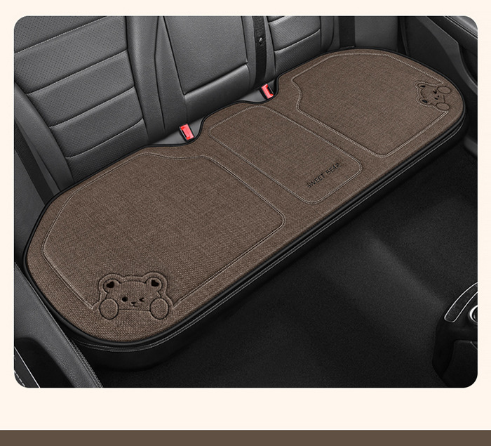 Car Seat Cushion for All Seasons, Linen Cartoon Rear Seat Cushion, Single-Piece Seat Cover for Women