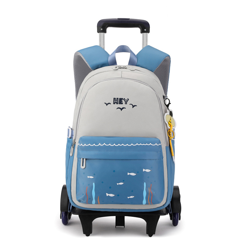 Natural Fish nuevo grado 2 a 6 escalera escalada carro mochila Junior High School niños gran capacidad desmontable entrega de una sola pieza
