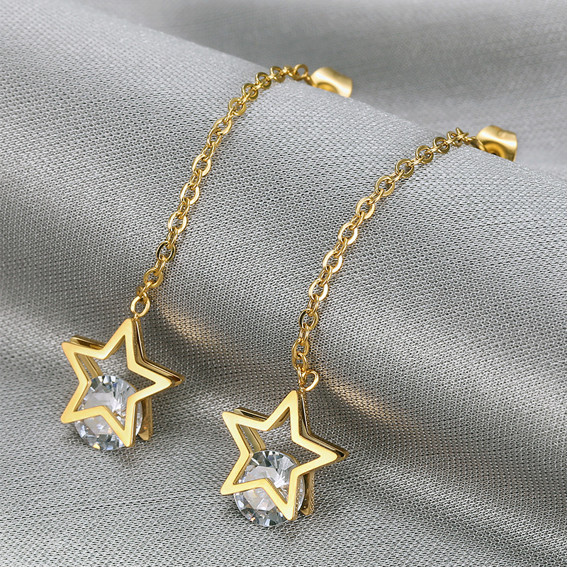 13g Weight Steel needle Ear Needle Material Drop Earrings Classification 1 Pair Sweet Simple Style Star Titanium Steel Zircon Drop Earrings