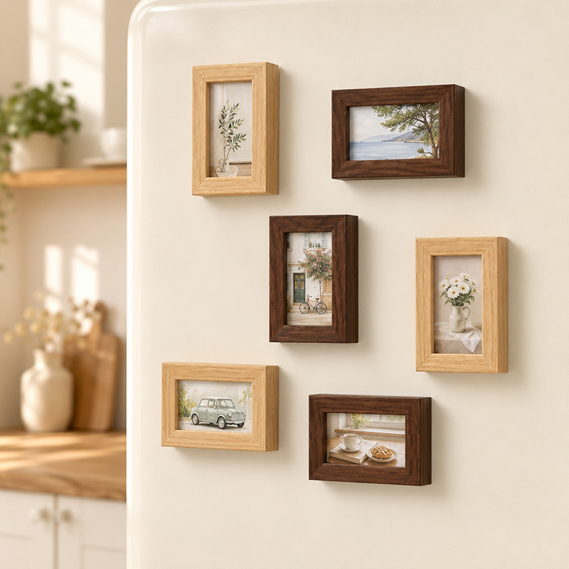 Refrigerator magnet double-layer magnetic polaroid photo frame display stand graduation gift bookstore storage wooden magnetic photo frame Refrigerator magnet double-layer magnetic polaroid photo frame display stand graduation gift bookstore storage wooden magnetic photo frame