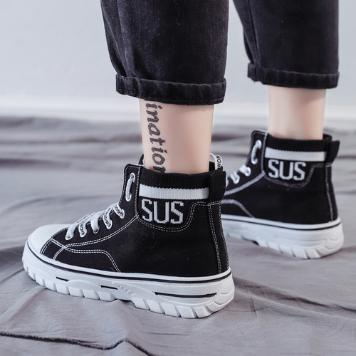 ins high-top canvas shoes for women 2024 spring new Korean version student sneakers women's thick-soled platform casual shoes 1115
