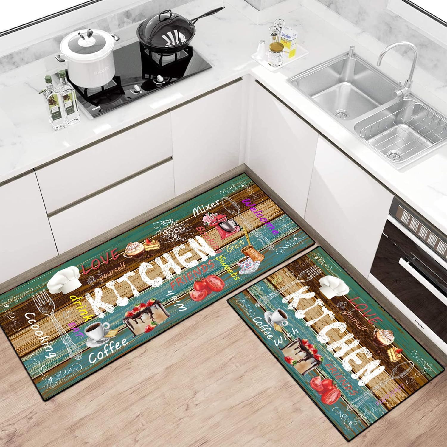 Almohadilla de suelo de cristal estadounidense transfronteriza almohadilla de suelo de cocina fácil de cuidar para el hogar almohadilla de suelo absorbente de agua dos juegos de almohadillas de suelo cortables image 12