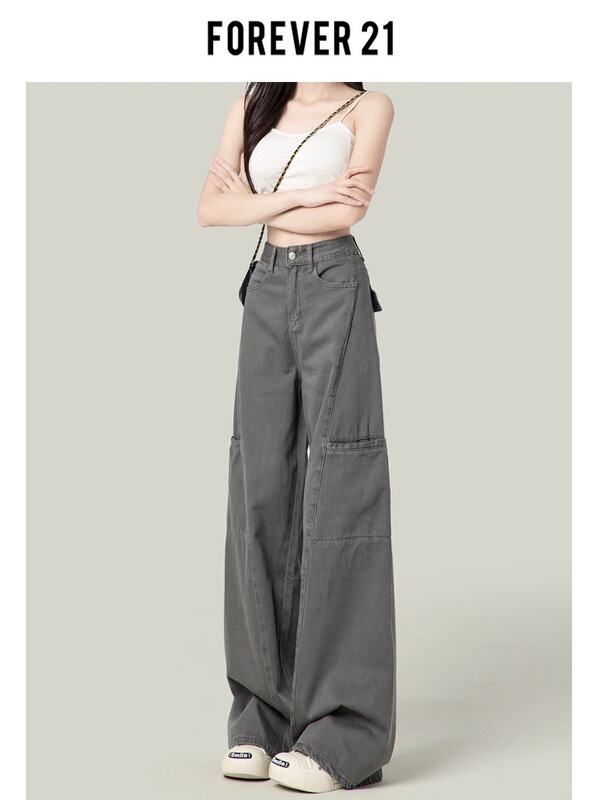 FOREVER 21 Cement Gray American Style Wide-Leg Cargo Pants for Women 2025 New Vintage High-Waisted Straight-Leg Jeans FOREVER 21 Cement Gray American Style Wide-Leg Cargo Pants for Women 2025 New Vintage High-Waisted Straight-Leg Jeans