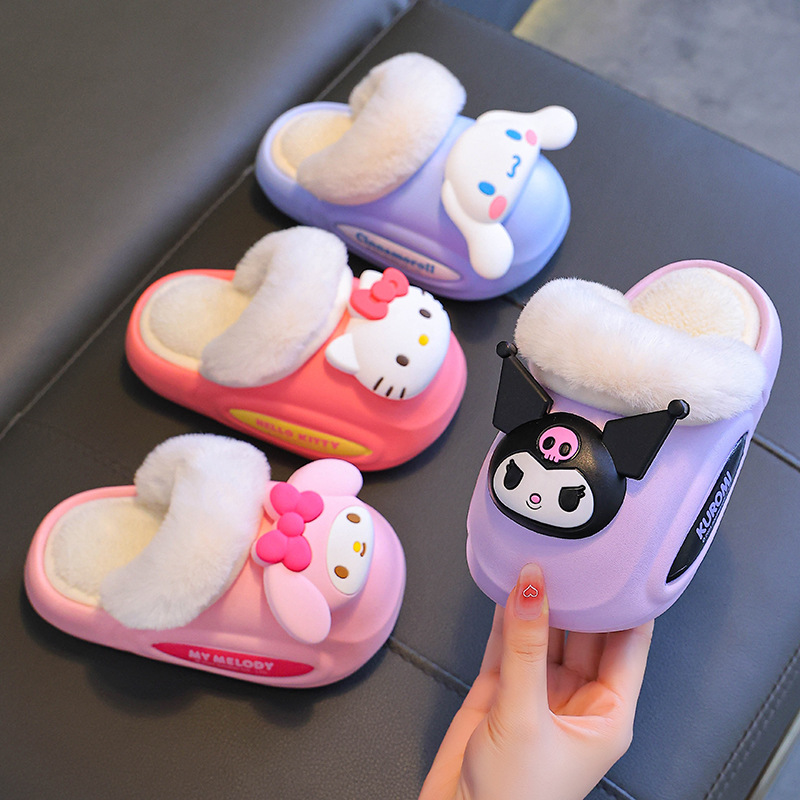 Sanliou zapatillas de algodón de invierno para niños niñas cálidas con bolsas impermeables de vello Melody, zapatillas de algodón para niños pequeños y medianos