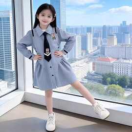 女童春季兔子警官连衣裙网红新款时尚小女孩卡通条纹收腰公主裙子