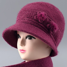 中老年人帽子女妈妈冬天加绒厚保暖帽奶奶老太太兔毛线针织帽防寒