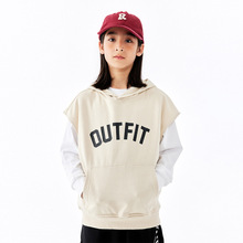 DK童装春秋装新款复古美式女男童无袖马甲中大童儿童宽松连帽卫衣